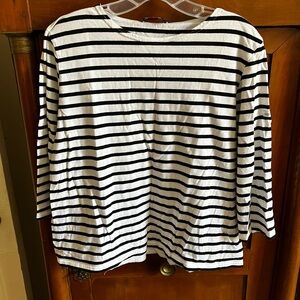 Saint James Black and White Striped meridame 3/4 Sleeve top US 14, Fr 46